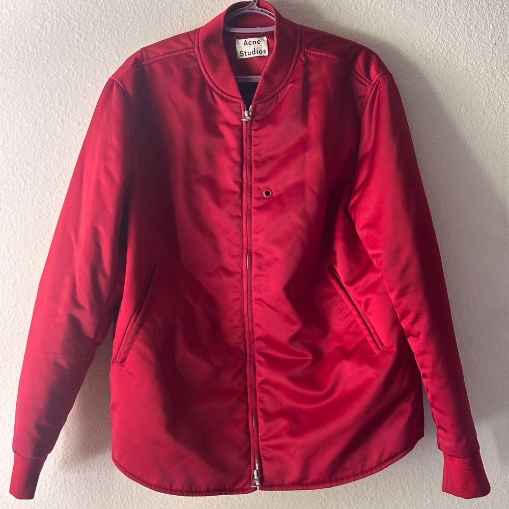 Acne Studios Red Bomber Jacket Full Zip Lightweight Mid-Length Men's Size 50